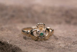 Ladies 14K Claddagh Ring set with Emerald and Diamonds -  Solvar