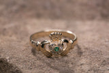 Ladies 14K Claddagh Ring set with Emerald and Diamonds -  Solvar