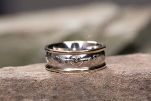 14K Claddagh Wedding Band with 14K White Gold Rims -  Mary-Anne's Irish Gift Shop