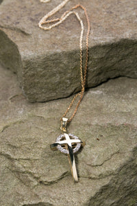 14K Gold and Diamond Celtic Cross -  Solvar
