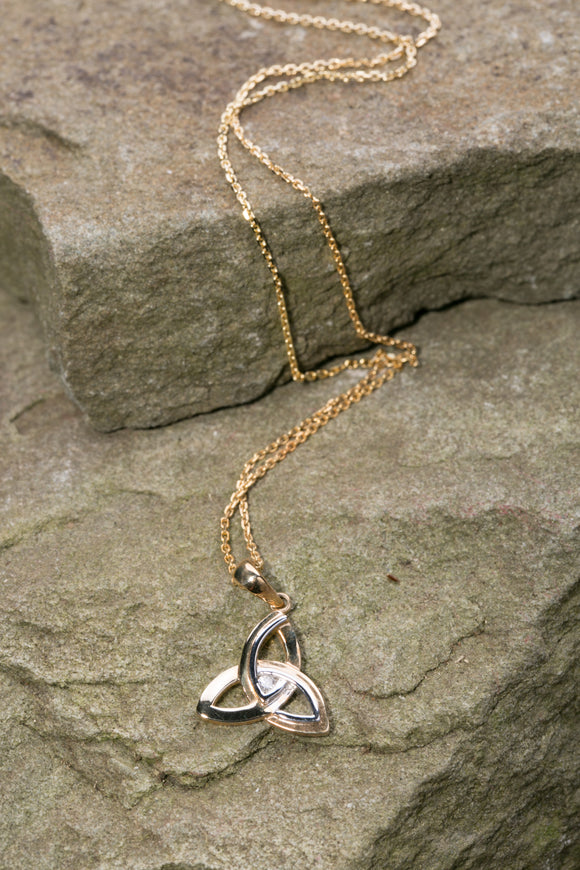 14K Trinity Knot Pendant White and Yellow Gold with Diamond -  Mary-Anne's Irish Gift Shop