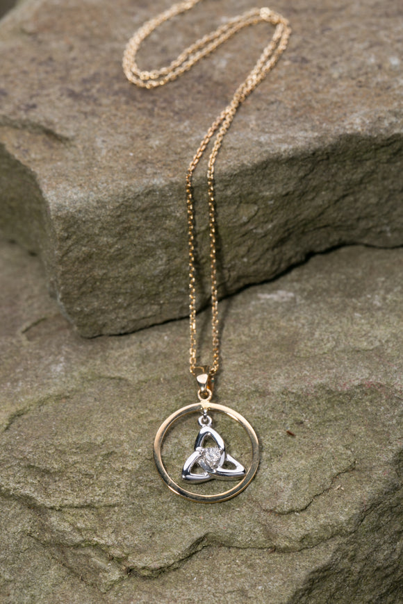 10K Trinity Knot Pendant Yellow & White Gold and Diamond -  Mary-Anne's Irish Gift Shop