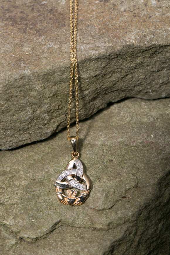 10K Trinity Knot & Claddagh Diamond Pendant -  Mary-Anne's Irish Gift Shop
