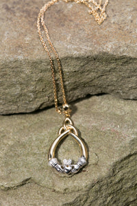 14K Trinity Knot & Claddagh Pendant Yellow and White Gold -  Mary-Anne's Irish Gift Shop