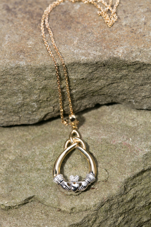 14K Trinity Knot & Claddagh Pendant Yellow and White Gold -  Mary-Anne's Irish Gift Shop