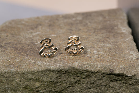 14K Claddagh Stud Earrings -  Mary-Anne's Irish Gift Shop