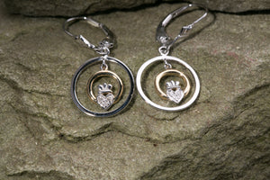 14K Claddagh Diamond Hanging Earrings -  Mary-Anne's Irish Gift Shop