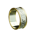 Celtic Warrior Shield Wide Mens Wedding Band 14k White Gold with 14K Yellow Gold Rims -  Mary-Anne's Irish Gift Shop