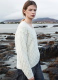 Fisherman Ladies Fitted Aran Baby Alpaca V Neck Sweater -  Fisherman Out of Ireland
