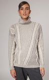 Fisherman Ladies Lambswool  2 Tone Cable Polo Neck Sweater -  Mary-Anne's Irish Gift Shop