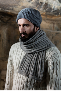 Gents Fisherman Cable Merrino & Cashmere Ribbed Hat and Scarf -  Fisherman Out of Ireland