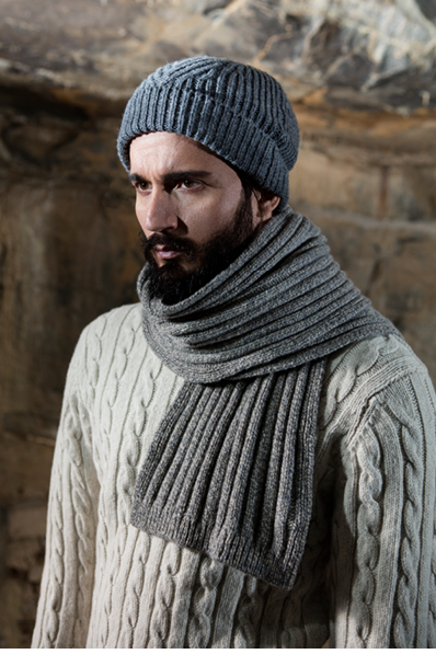 Gents Fisherman Cable Merrino & Cashmere Ribbed Hat and Scarf -  Fisherman Out of Ireland