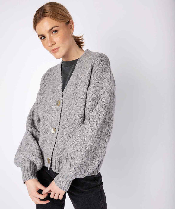 Knitted Cardigan with Cable Lantern Sleeve -  Irelands eye