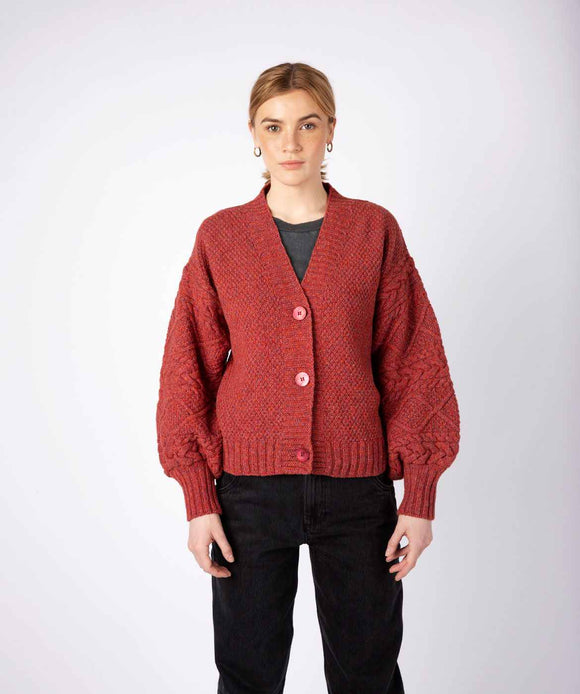 Knitted Cardigan with Cable Lantern Sleeve -  Irelands eye