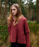 Fisherman Aran Cable Knit Cropped Sweater with Slits -  Irelands eye