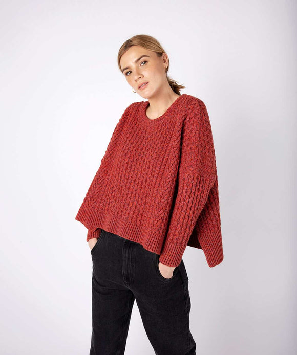 Fisherman Aran Cable Knit Cropped Sweater with Slits -  Irelands eye