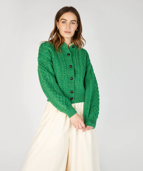 Cropped Aran Cardigan Emerald -  Irelands eye
