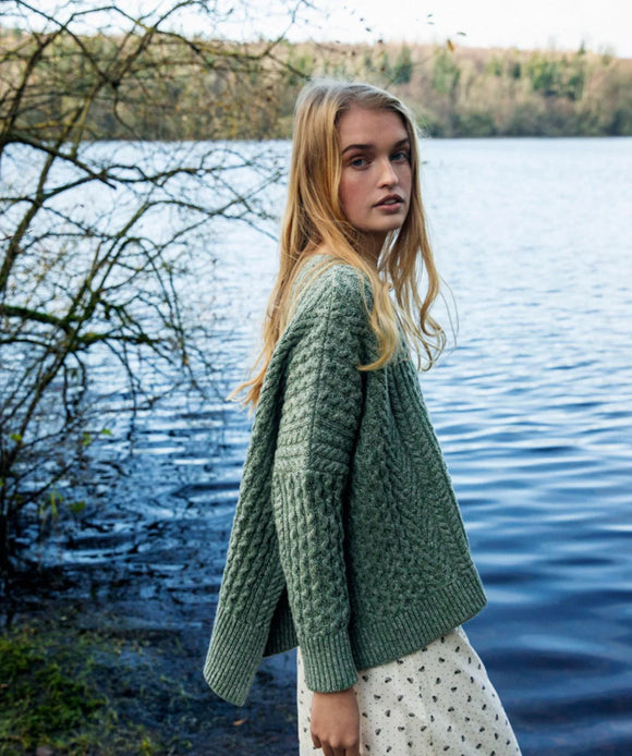 Fisherman Aran Cable Knit Cropped Sweater with Slits -  Irelands eye