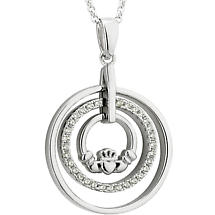 Sterling Silver Crystal Claddagh Pendant -  Solvar