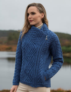 Aran Cable Knit Side Zip Short Coat Sweater -  Aran crafts