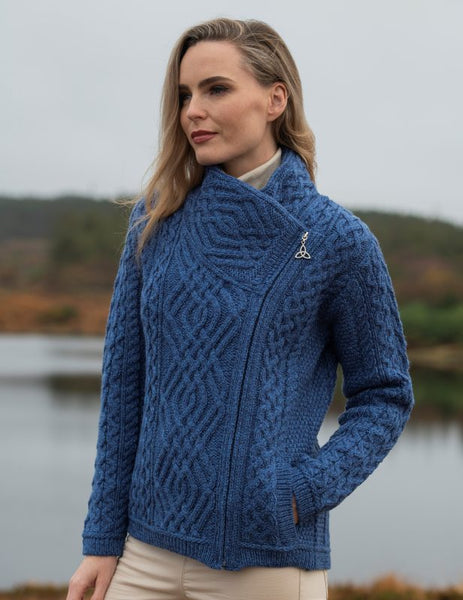 Aran Cable Knit Side Zip Short Coat Sweater