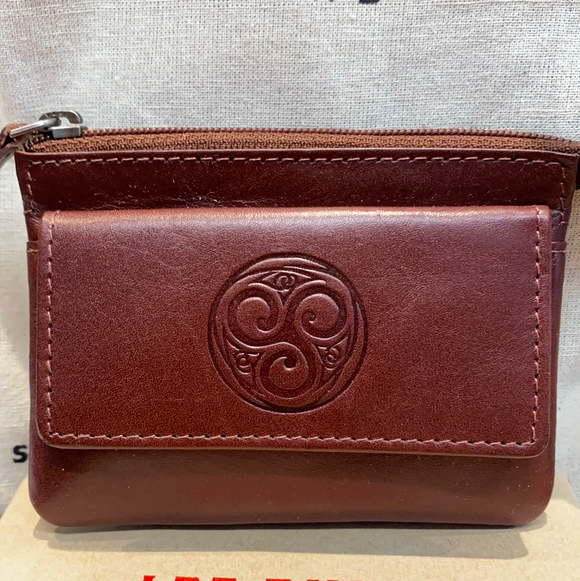 Leather Change Purse with a Celtic Eternity Knot ~ Brown -  Lee River