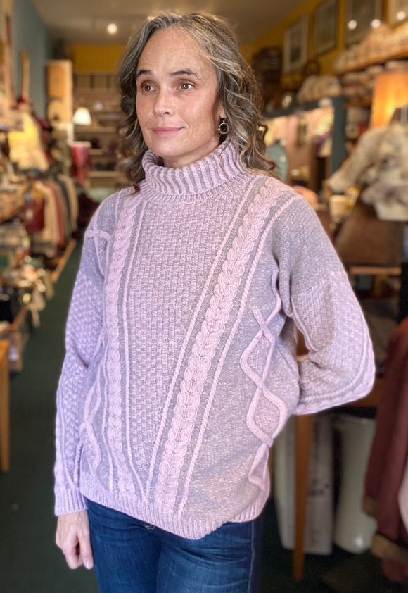 Fisherman Ladies Lambswool  2 Tone Cable Polo Neck Sweater -  Mary-Anne's Irish Gift Shop