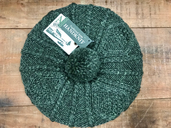 Aran Cable Hand Knit Tam...Moss Green -  Erin Knitwear