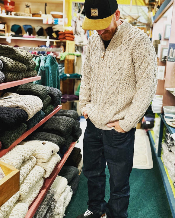 Fisherman Aran Cable Knit Half Zip Crew