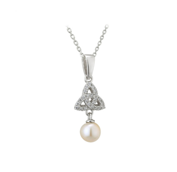 Sterling Silver Trinity Knot Pendant with freshwater pearl and CZ -  Solvar