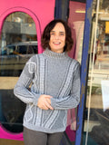 Fisherman Ladies Lambswool  2 Tone Cable Polo Neck Sweater -  Mary-Anne's Irish Gift Shop
