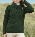Aran Cable Knit Side Zip Short Coat Sweater Army Green