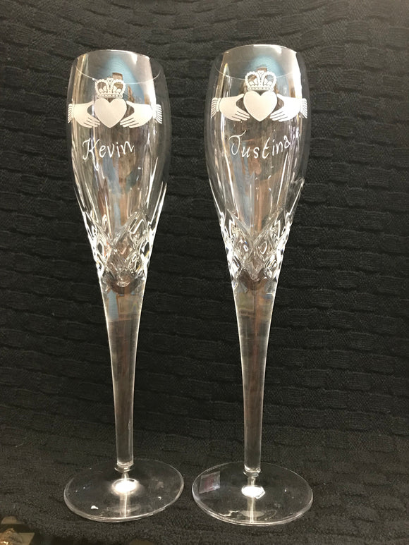 Galway Crystal Claddagh Toasting Flutes -  Mary-Anne's Irish Gift Shop