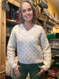 Fisherman Chunky Aran Baby Alpaca V Neck Sweater