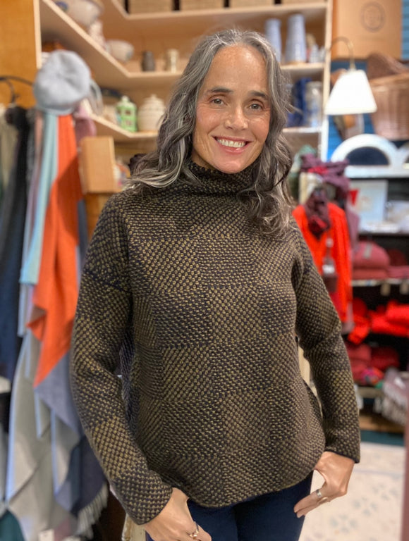 Fisherman Out of Ireland Shadow Blocked Funnel Neck Sweater