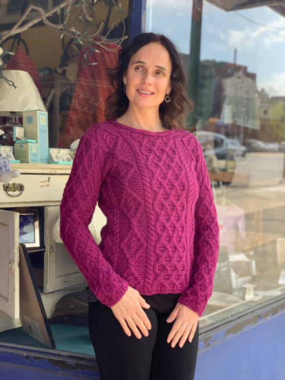 Fisherman Ladies Fitted Aran Crew...Magenta -  Fisherman Out of Ireland