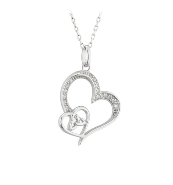 Sterling silver Trinity Knot Double Heart Pendant -  Solvar