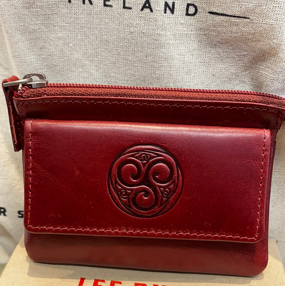 Leather Change Purse with a Celtic Eternity Knot ~ Red -  Lee River