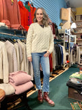 Fisherman Chunky Aran Baby Alpaca V Neck Sweater